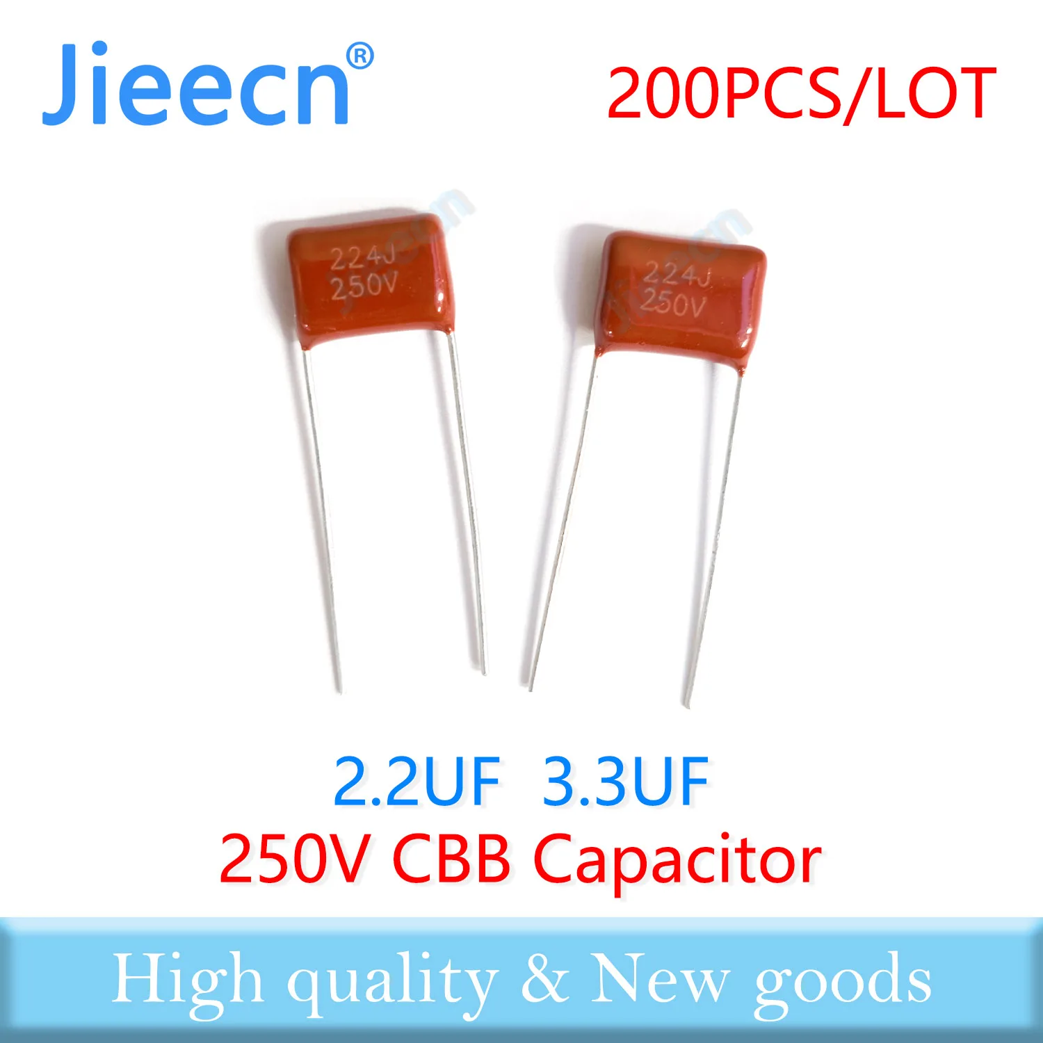 

Jieecn 200PCS 15MM 20MM 250V 2.2UF 3.3UF 225J 335J CBB Polypropylene Film Capacitor High Quality 225K 335K