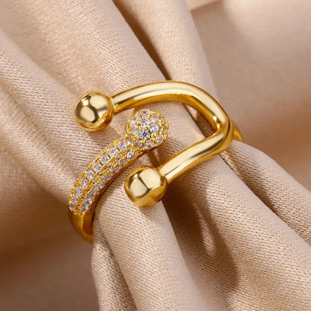 Chic Asymmetric Design Gold Color Ring Sophisticated Shiny Rhinestone Open Finger Ring Women's Gatherings Jewelry Gift image 5