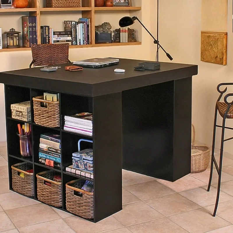 

Project Center Desk with Two 9-Cubby Bookcase Sides (Black)