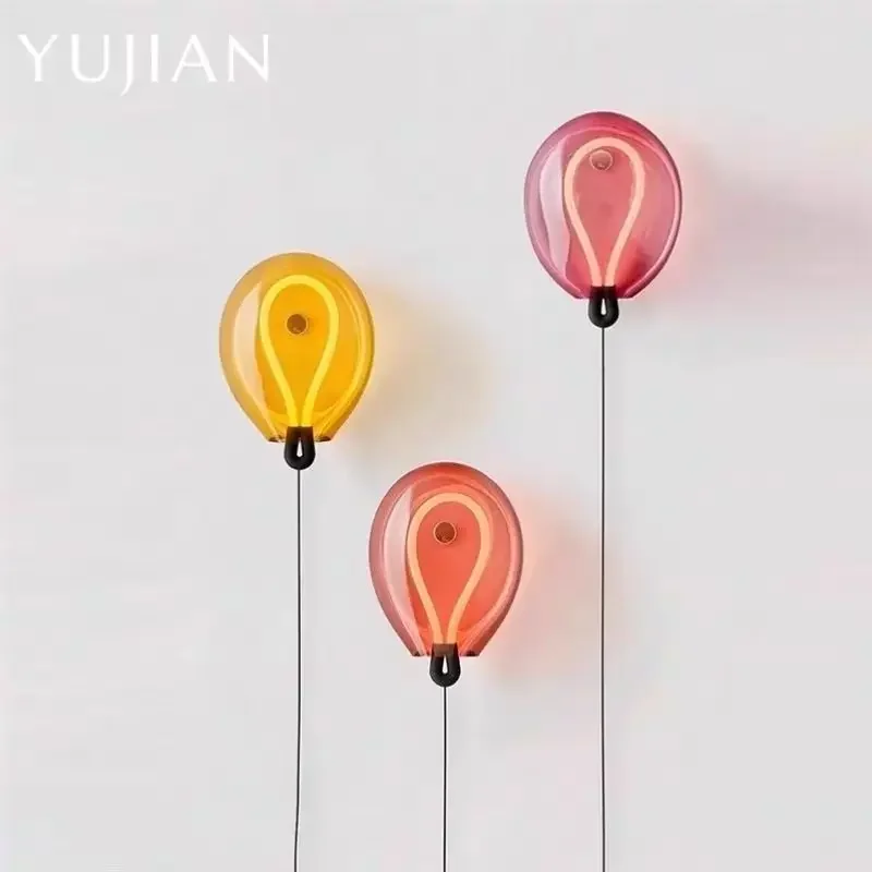 Dutch Creative Fashion Colorful Glass Balloon LED Decor Wall Lamp Children's Room Study Bedroom Living Room Lighting Fixtures - view 2