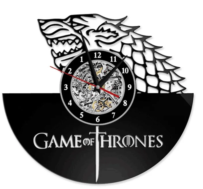 NONE Haus Targaryen Vinyl Record Wanduhr TV Show Fantasie Wohnkultur Uhr Eis Und Feuer Drache Geschnitzt Album Musik Longplay uhr 6