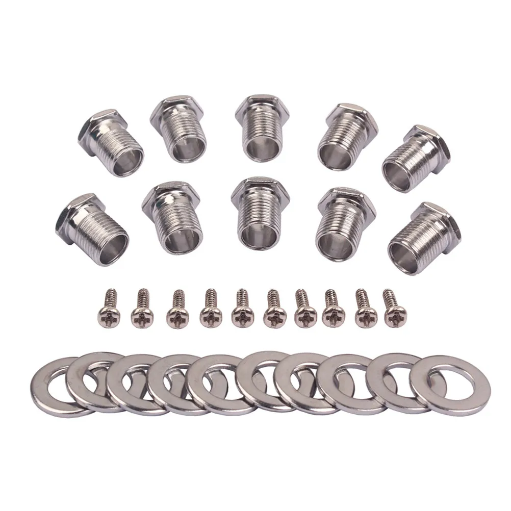 1Set Guitar Parts Threaded Bushing Ferrules Mounting Screw Metal for Ukulele Electric Guitar Tuning Peg Tuner Silver