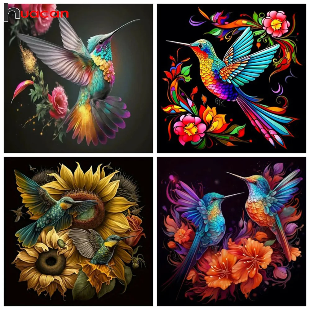 Huacan Diy Diamond Painting Animal Hummingbird Full Diamond Mosaic Flower Art Home Decoration Craft Kit