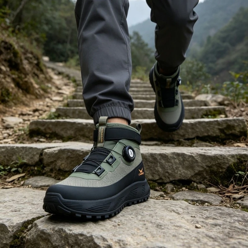 2026 New Trend Hiking Shoes For Men Non-Slip Outdoor Walking Shoe Quick Lacing Climbing Shoes For Man Mid-Top Men Shoes Mountain
