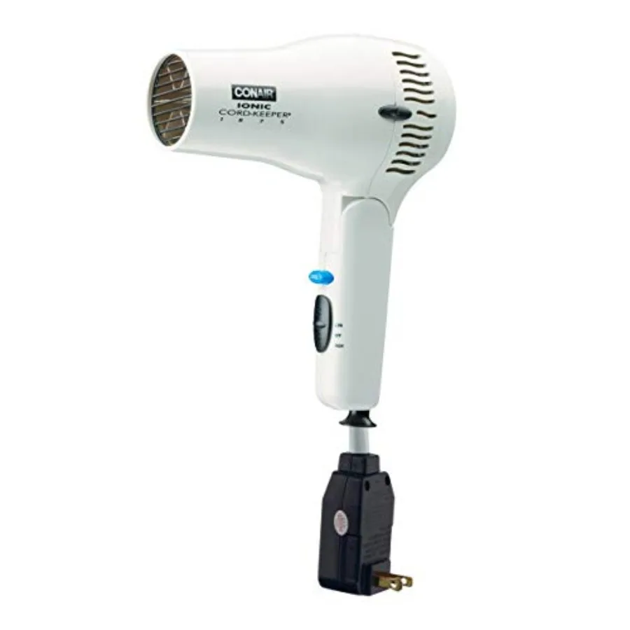 Hair dryer cord keeper for home use, white plastic, sleek white color, space-saving wrap design