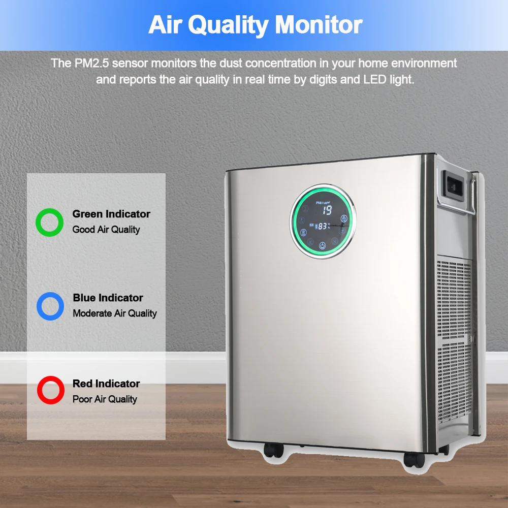 Ionic Smart Air Purifier for 72m2 Big Rooms 600m3/h CADR Electric Portable HEPA Filter Metal Construction Smoke Removing Direct