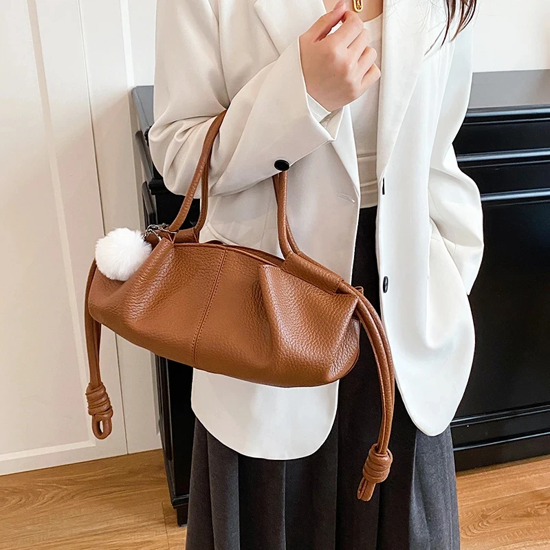 

Orange Handbag High Quality Pu Leather Bag Lady Designer Pleated Cloud Bag Fashion Hobo Shoulder Bag Female Dumpling Tote