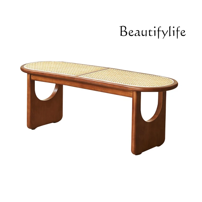 

Long Bench Rattan Weaving ​​Medieval StyleShoe Hallway Nordic Simple Stool Balcony Kitchen​ Banken Home Furniture TYLB