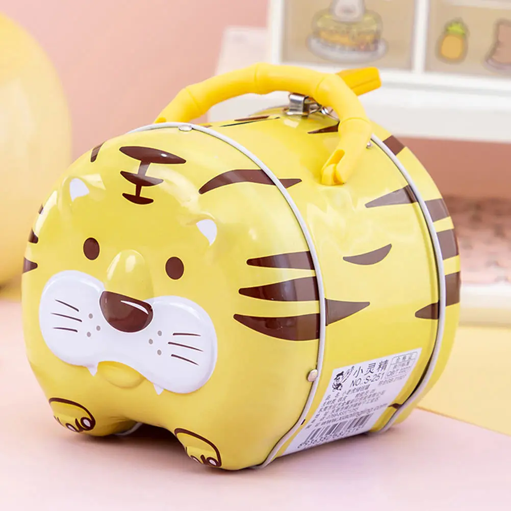 1 szt. Skarbonka dla dzieci w kształcie tygrysa, blaszana, do oszczędzania pieniędzy, dekoracja stołu, prezent urodzinowy dla dziecka, przenośna mini skarbonka.