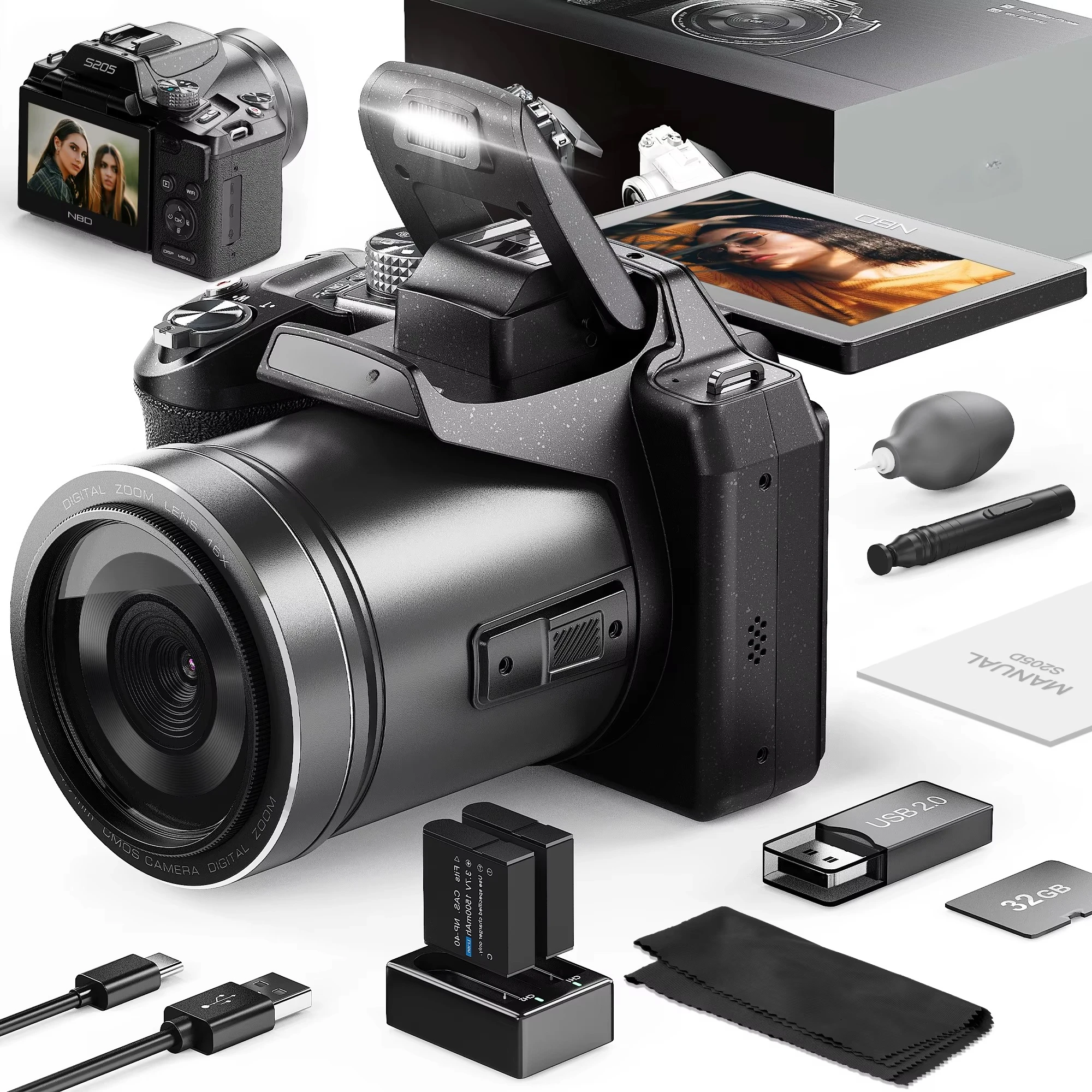 

COMS 64mp 4K hd Vlog Real 4k Video Digital Cmera Photo Fold-out Display Digital Cmeras for Selfies