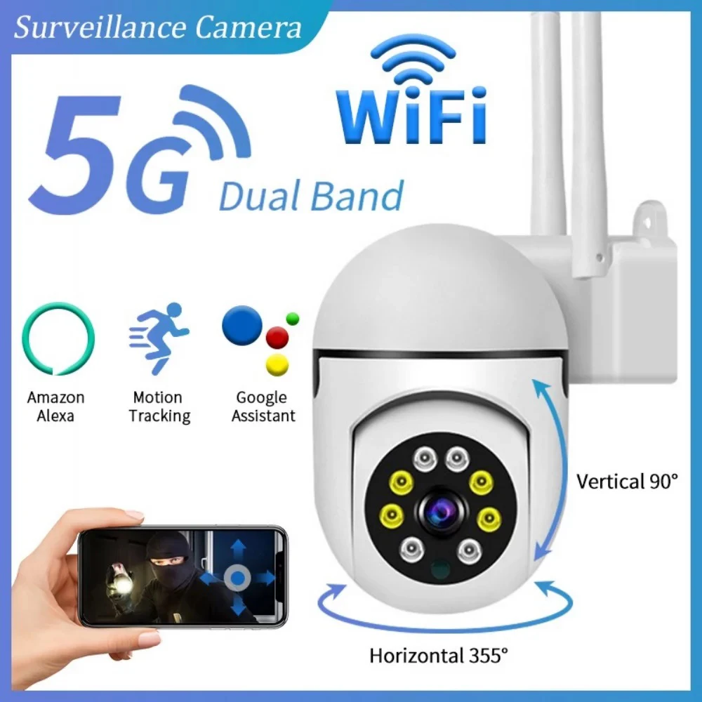 

Беспроводная камера безопасности 5G, камера наблюдения Wi-Fi, ИК-камера ночного видения с обнаружением движения, домашняя камера безопасности для наружного/в помещении