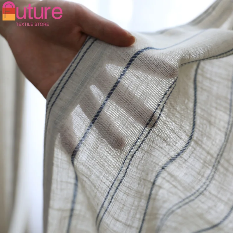 Curtains for Living Dining Room Bedroom Striped Cotton Korean Simple Striped Cotton   Linen Transparent Opaque Linen Plain Retro