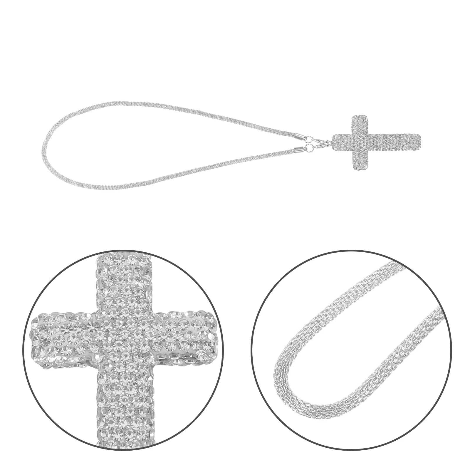 

2Pcs Crystal Mirror Hanging Charm Elegant Stainless Steel Rearview Mirror Pendant Religious Car Interior Decoration