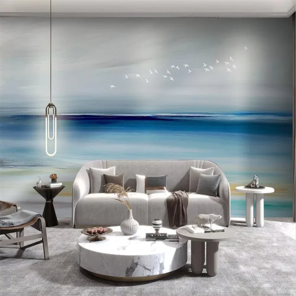 

Индивидуальные синие обои с изображением пляжа, настенные обои для стен спальни, большие фрески, экологичные аксессуары для украшения дома