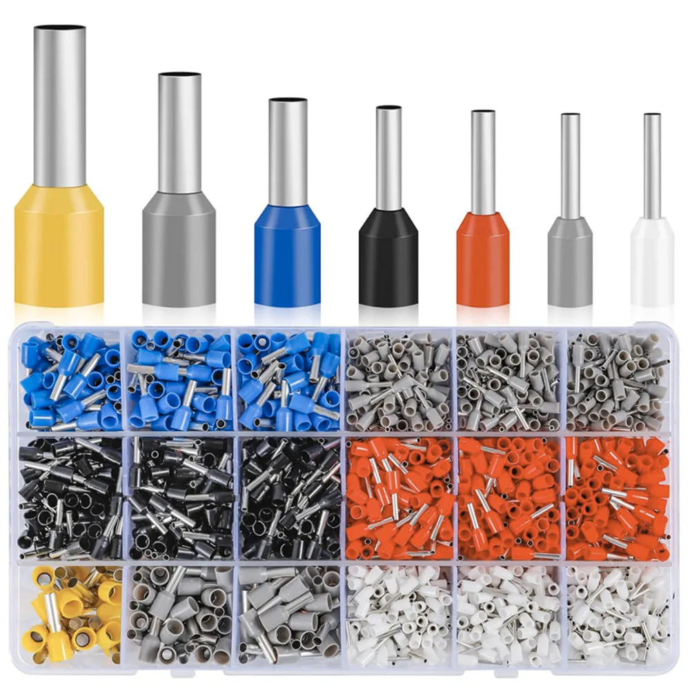 2100 PCS AWG 22/0.4mm²- AWG 10/6.0mm² Wire Ferrules Kit Insulated Copper Crimp Connectors, Crimp Pin Cord End Terminals