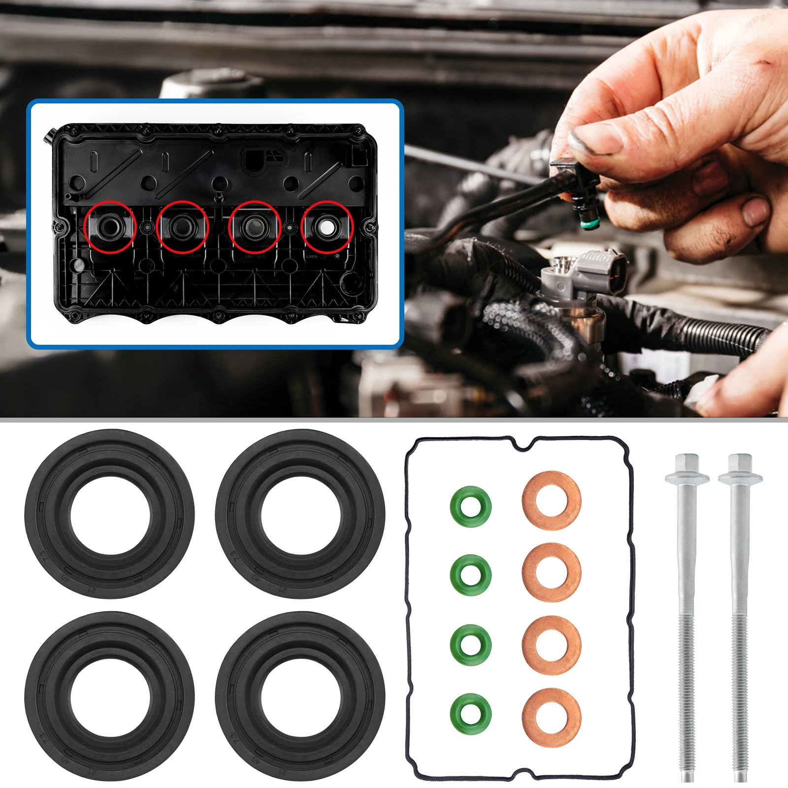 Diesel Injector Seal Bolts O-Ring Washer Kit with Rocker Cover Gasket For Peugeot Boxer 2.2 HDI 120 1372490 1378433