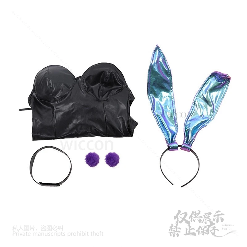 재고 있음 게임 KDA Evelynn Seraphine 코스프레 드레스 의상 토끼 소녀 섹시한 여자 점프 슈트 가발 여성 파티 할로윈 의상