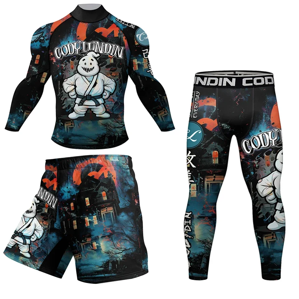 Men's T-shirt +Pant Shorts Set Compression MMA Bjj Rashguard Tracksuit Sport  Fitness Gym Clothing Training Running Sportswear