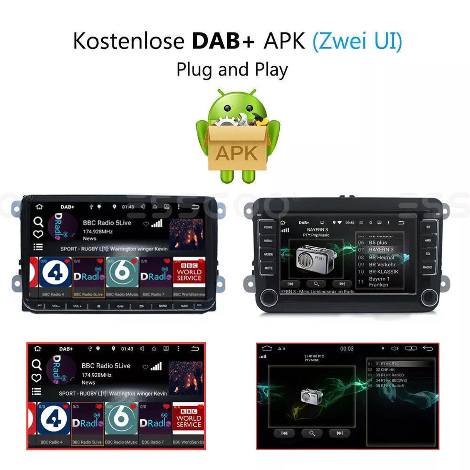 Immagine 5: ESSGOO Adattatore USB Android DAB+ per Autoradio Sintonizzatore Digitale Ricevitore Scatola Audio Antenna per Unità Principale Autoradio Android