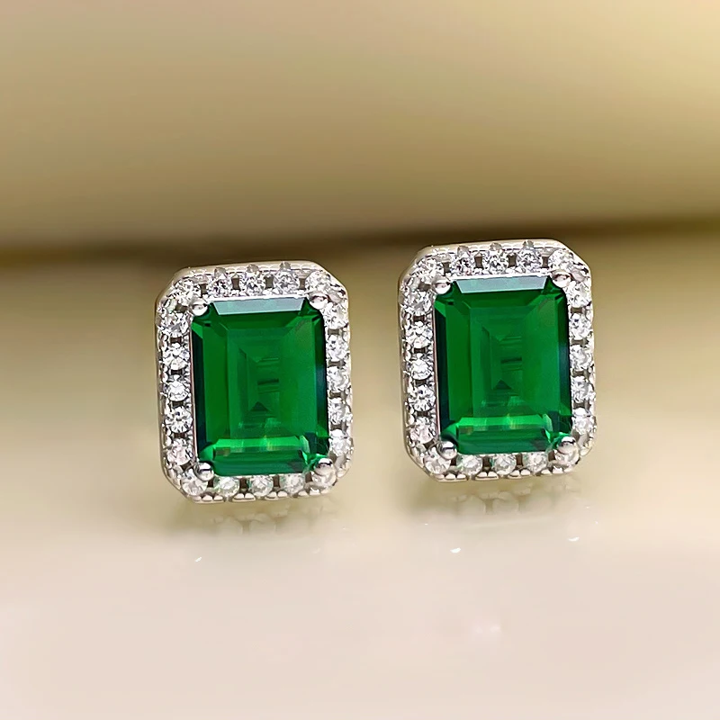 

2021 new S925 silver earrings retro emerald cut 6*8 fashion female jewelry 5A zircon factory direct sales