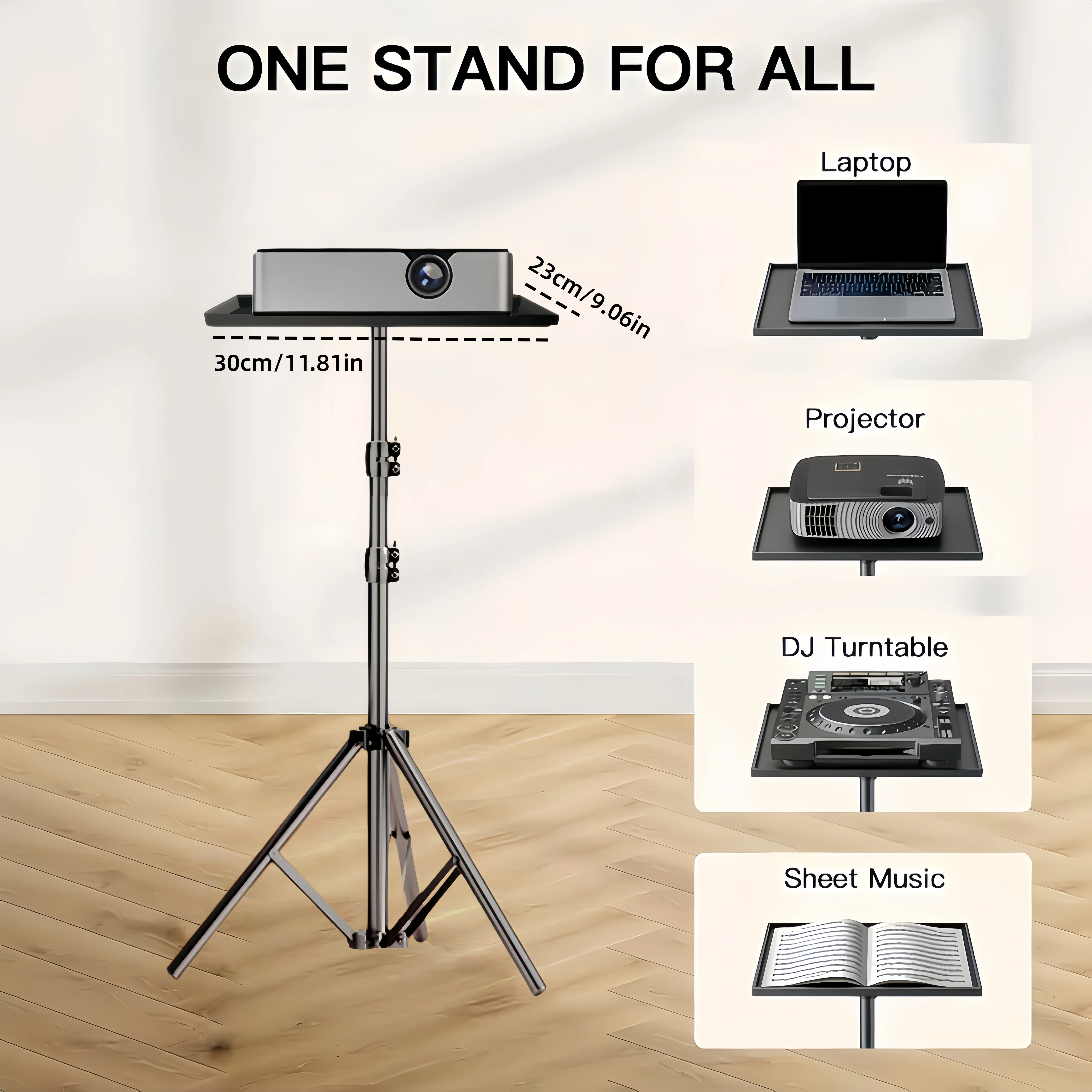 Speaker Stand Tripod - Projector Stand, 30*23cm Tray Support, Four