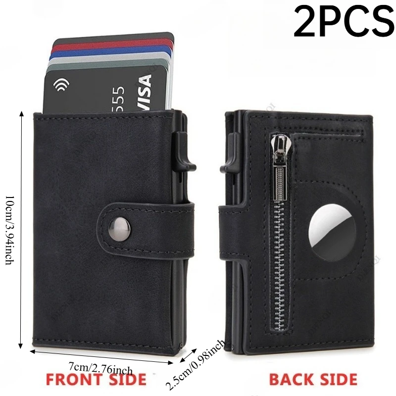 2PCS Vintage PU RFID Blocking Wallet For Men Multi Card Slots Card Sleeve Snap Design  Coin Storage Slim Pocket Card Holder view 4