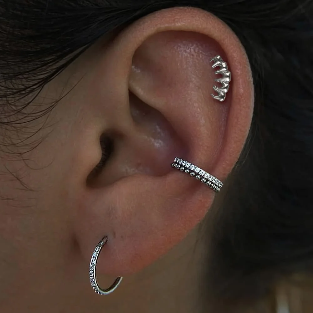 Casvort 1PC ASTM F136 Titanium Punk Vampire Claw Teeth Cluster Lip Nose Ring Threadless Labret Earring Helix Piercing Jewelry