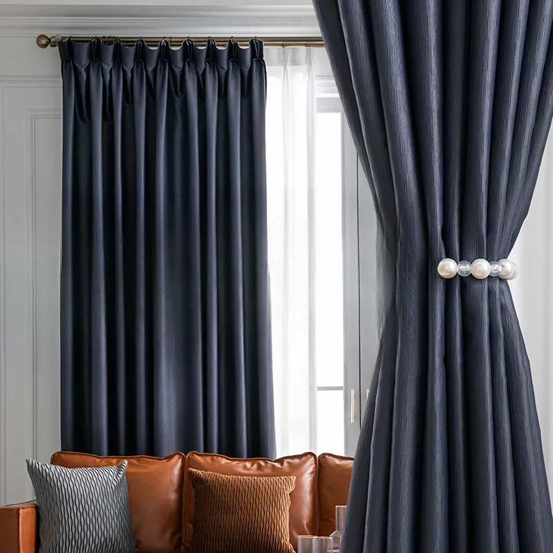 Modern Nordic Texture Blackout Curtains for Living Room Bedroom Solid Color Embossed High Precision Window Curtain Cortina Tulle