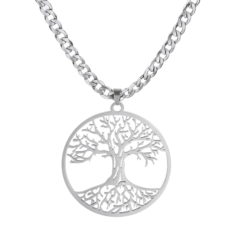 45/50/60/70/80/90 سنتيمتر شجرة الحياة قلادة مجوهرات من صلب لا يصدأ للنساء الرجال الهيب هوب قلادة القلائد Acier Inoxydable هدية