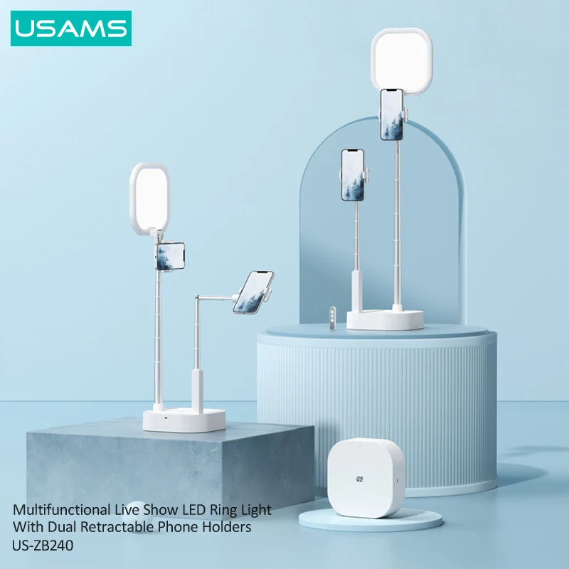 

USAMS Portable Phone Holder Wireless Live Broadcast Stand Dimmable LED Video Fill Light With Remote Control For iPhone Android