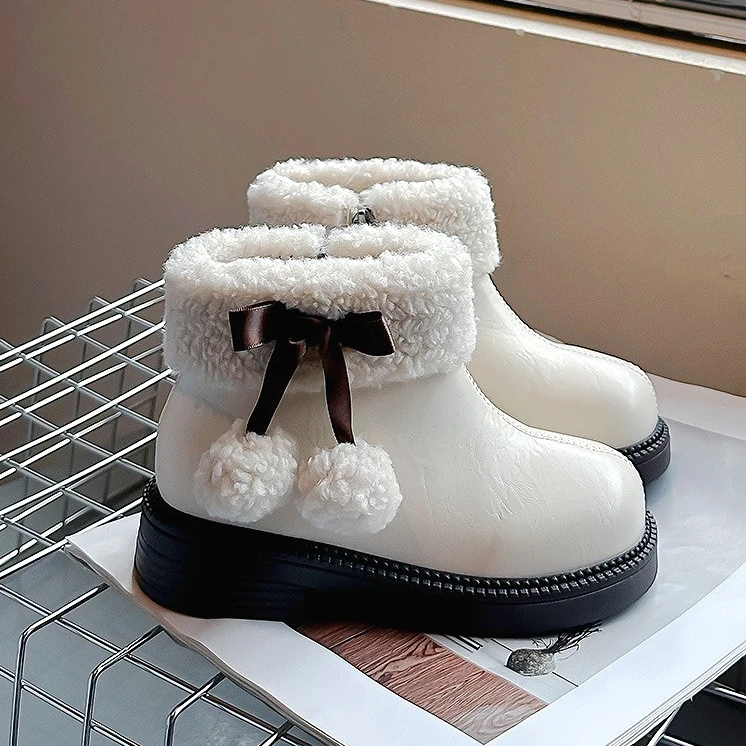 

Winter Girls Snow Boots New Fashion Warm Outdoor Non-slip Kids Short Boots Design Plush School Childrens Cotton Boots Size 26-36