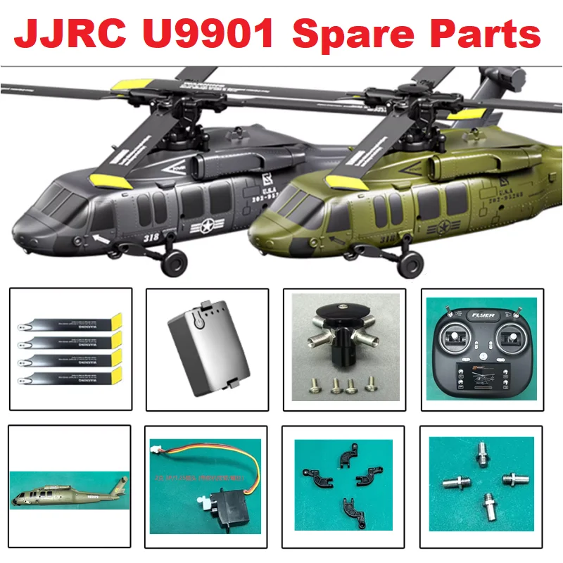 Spare Parts for JJRC U9901 RC Helicopter Body Shell Main Blade Rotor Head Tail Motor Receiving Board Landing Gear Frame Etc