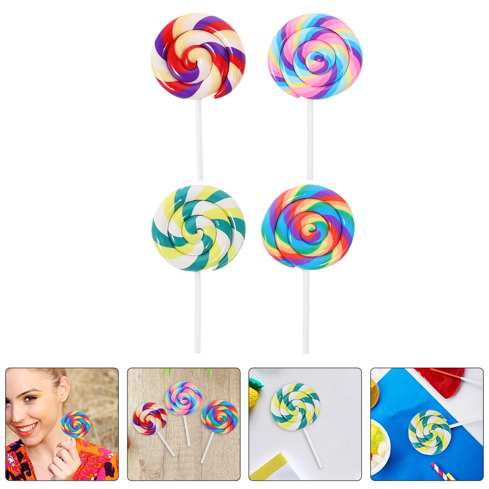 

4 Pcs Simulation Lollipop Colourful Sticks Decorate Candy Decorations Carnival Lollipops Polymer Clay Props