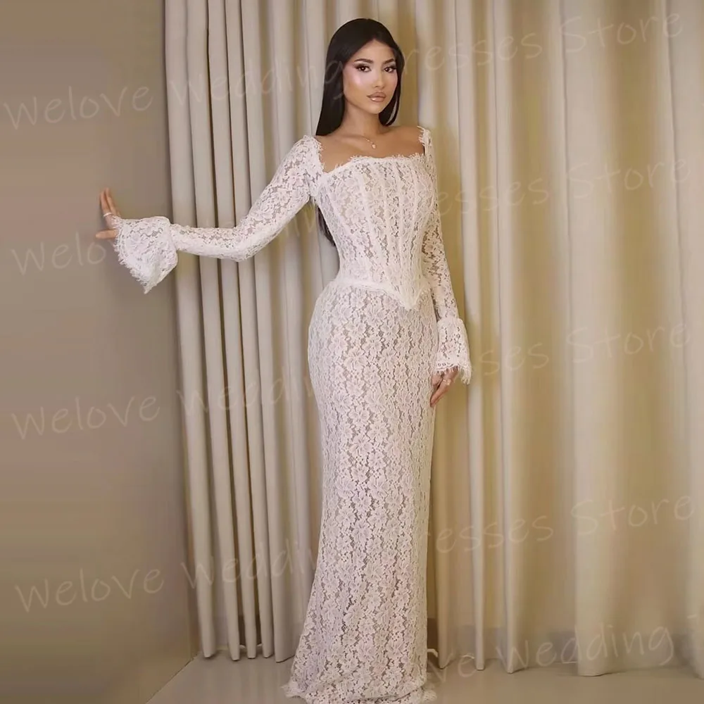 Luxuriöse Meerjungfrau-Brautkleider mit quadratischem Ausschnitt und Spitze, Robe De Mariée, maßgeschneiderte Brautkleider mit langen Ärmeln, Vestido De Novia