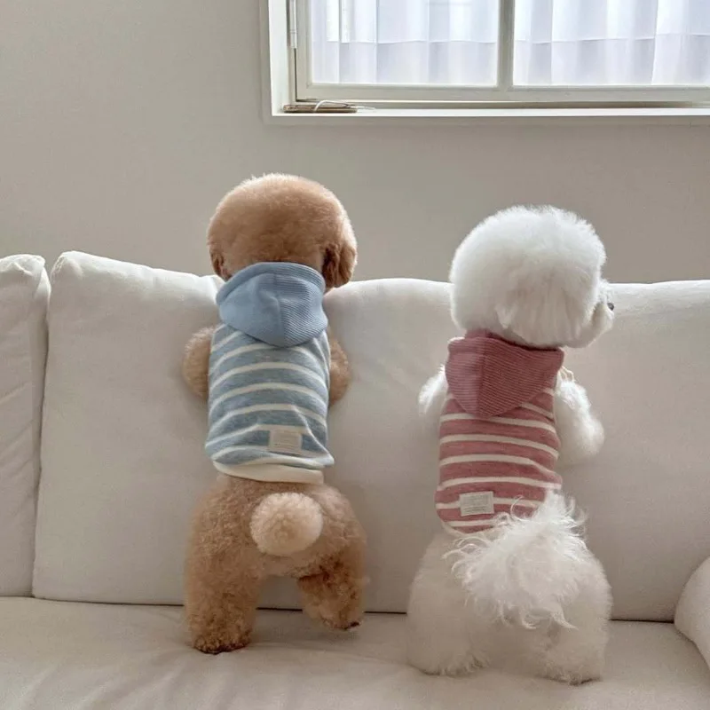 

Dog Hoodies Warm Plush Dog Vest with Hat Soft Fleece Lining Sweater for Small dog Jakets Cat Cute Puppy Winter Pet Striped Coat