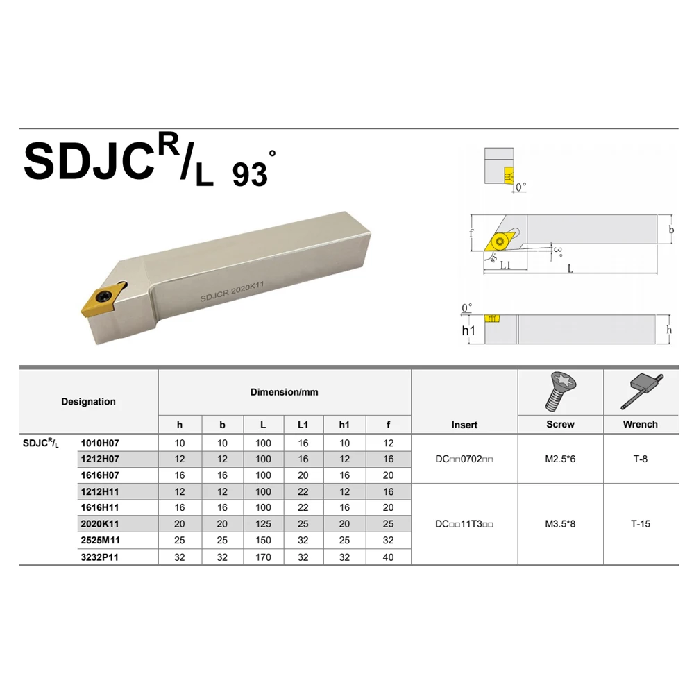 SDJCR SDJCL 1212H11 1616H11 2020K11 2525M11 3232P11 Turning Tool Bar DCGT DCMT 11T3 Inserts Tool Holder White CNC Lathe Cutter