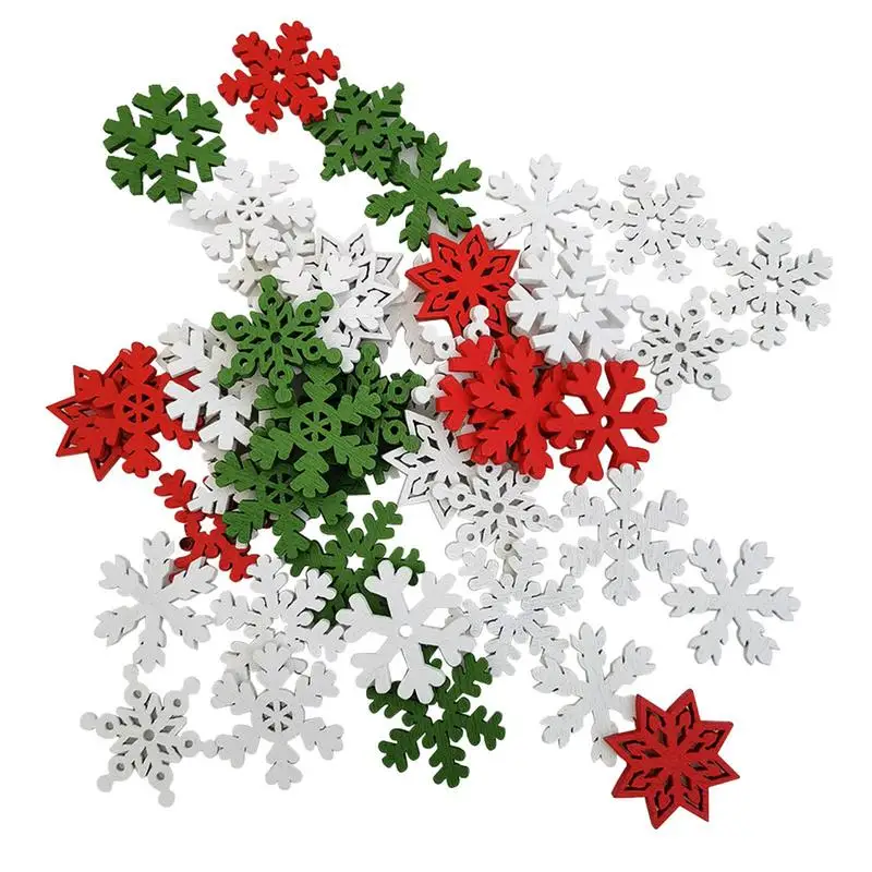 50pcs 25mm Wooden Snowflakes Slices Colored Wood Snow Shaped Cutouts for DI Y Christmas Crafts Winter home decorations