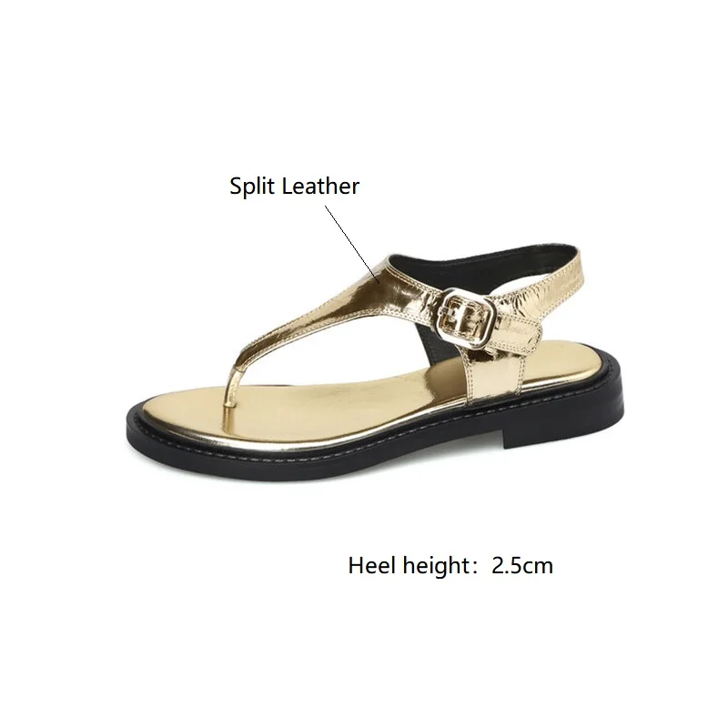 Summer Sandals Leather Women Shoes Round Toe Low Heel Sandals for Women Handmade Clip Toe Fashion Sandals and Slippers