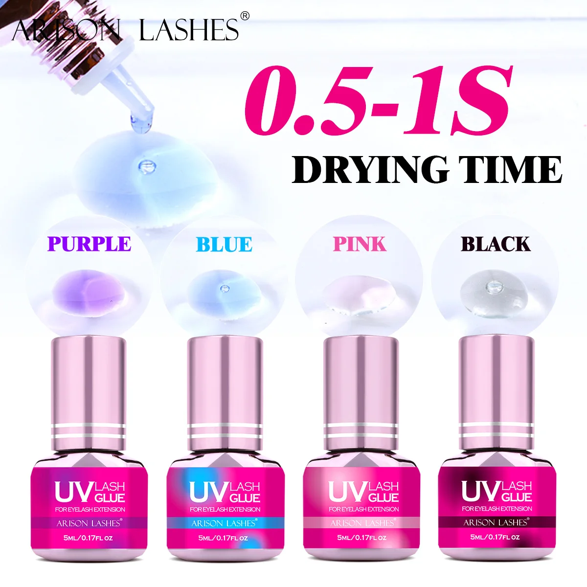 

ARISON 0,5 s цветной УФ-клей для ресниц 5 мл черный розовый синий фиолетовый клей для ресниц быстросохнущий водостойкий клей для наращивания ресниц