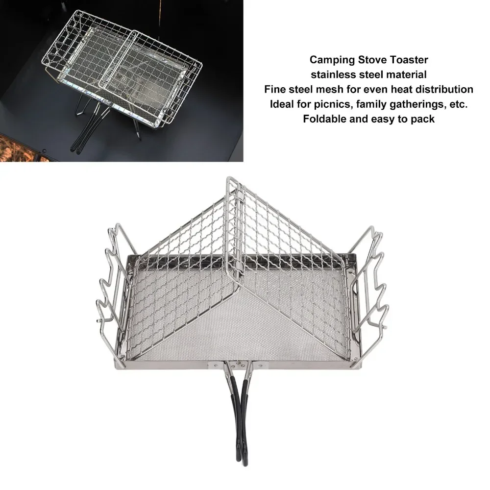 Camping Stove Toaster Foldable Portable Stable Structure Stainless Steel Outdoor Stovetop Toaster for Picnic