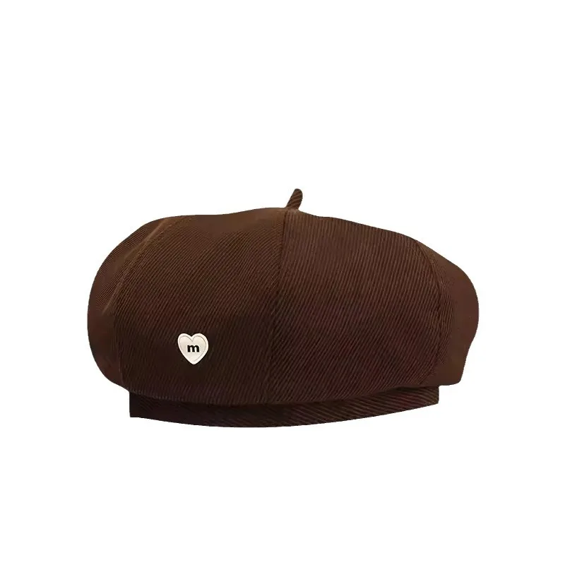 Women Berets French Artist Style Warm Hat Retro Octagonal Newsboy Metal Heart Solid Color Ladies All Matched Caps Four Seasons image 6