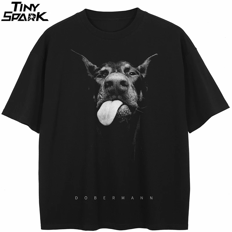 2024 T-Shirt Streetwear Tier Grafik Dobermann Hund T-Shirt Baumwolle Hipster Männer T-Shirt Unisex Tops T-Shirts schwarz Hip Hop