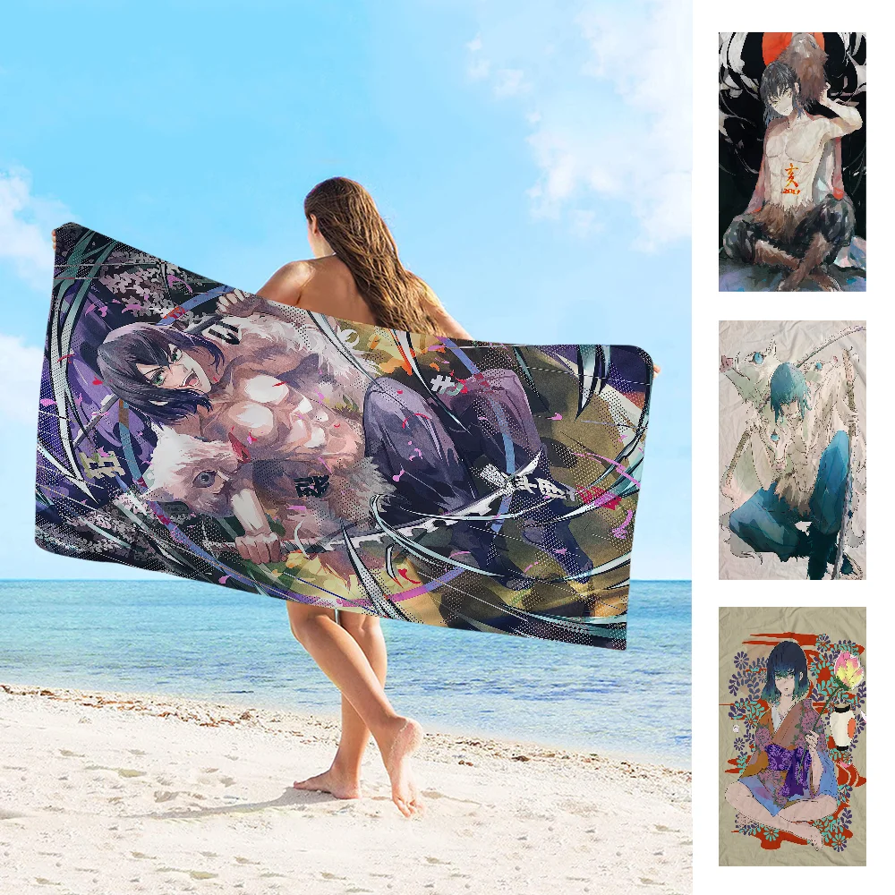 Demon Slayer Hashibira Inosuke Microfiber Beach Towel Absorbent Quick Dry Soft Yoga Swimming Resort Mountain Climbing Towel