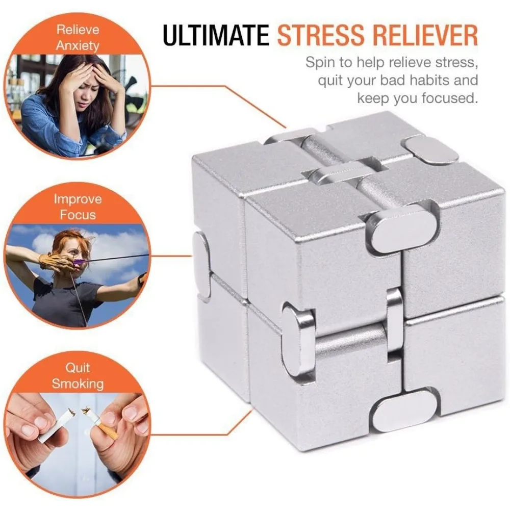 Fidget Finger Toys, Metal Infinity Cube Prime for Stress and Anxiety Relief, Ultra Durable Sensory Gifts for Adults and Kids