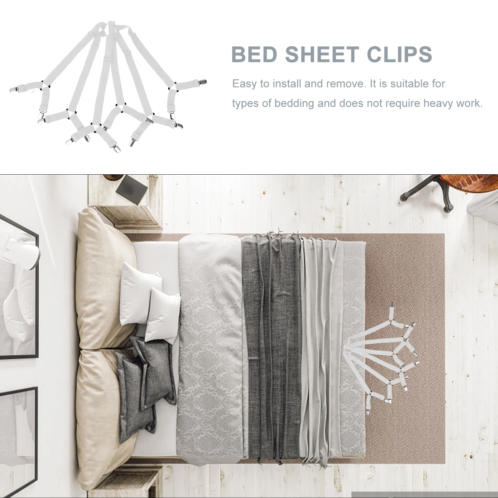 

Latex Silk Bed Sheet Clips Mattress Grippers Easy Install Remove Straps Corners Professional Practical Efficient