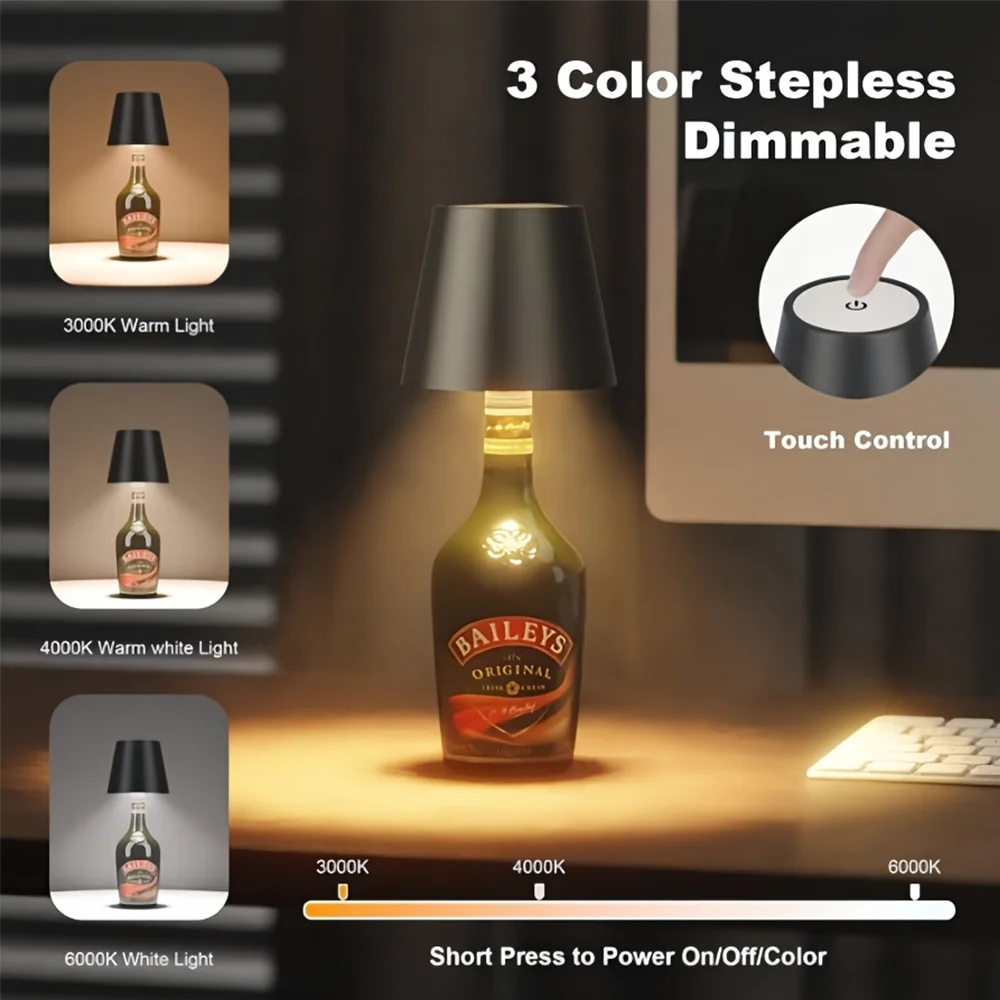 Wireless Wine Bottle Light USB Charging Three Color Touch Precise Dimming Indoor Atmosphere Light Outdoor Camping Light