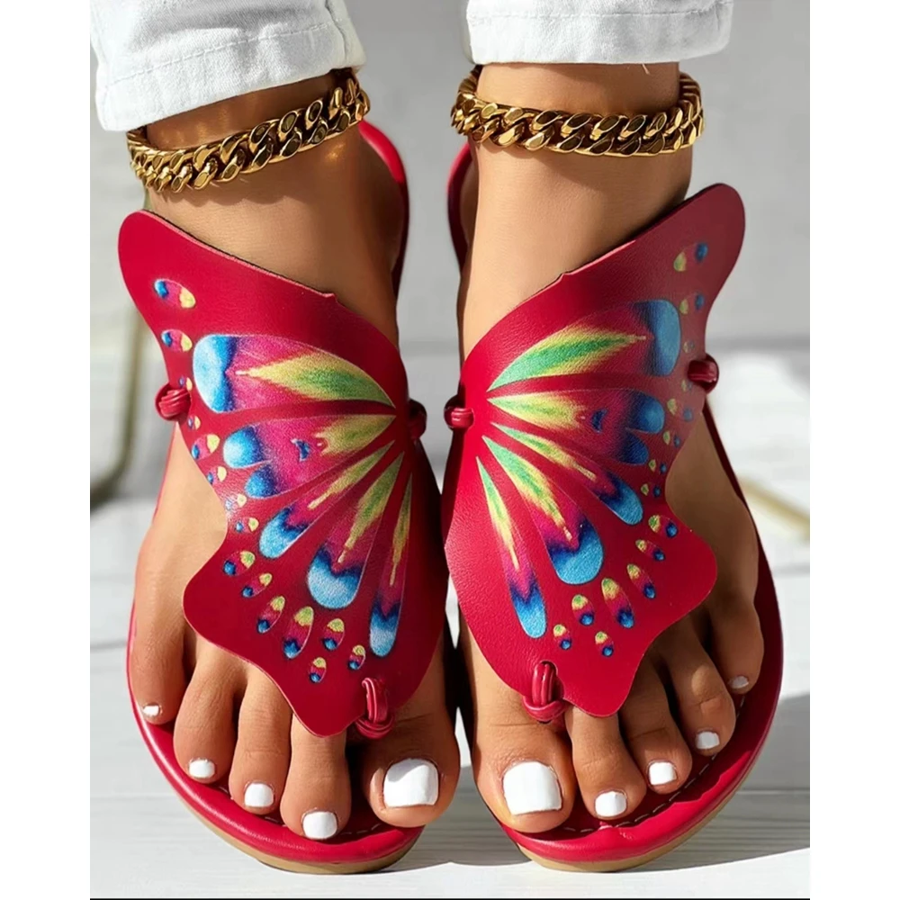 

Women'S Colorblock Butterfly Print Beach Slippers Casual Design Outdoor Toe Post Sandals Shoes Going Out Summer Flip Flops