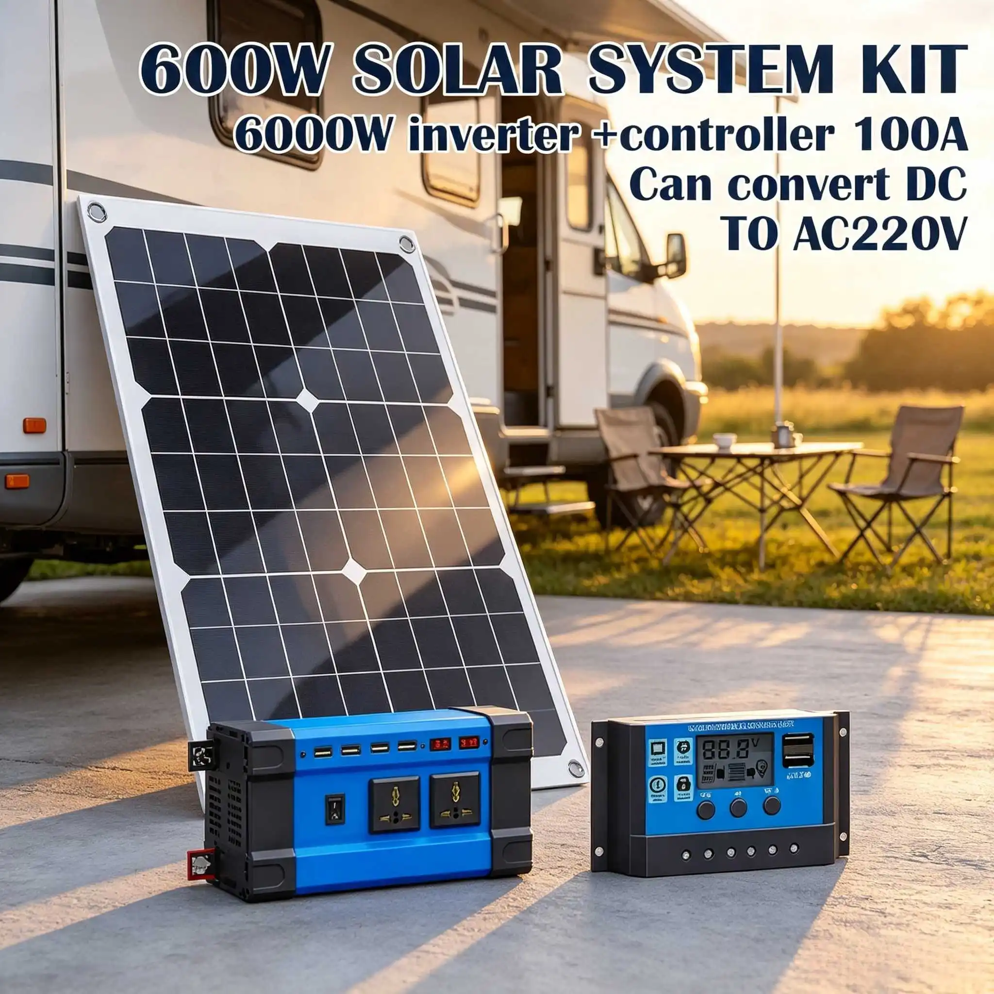 6000W Complete Solar Power Kit with 600W Panel, 220V Pure Sine Inverter & 12V Controller – Off-Grid Power Generation System