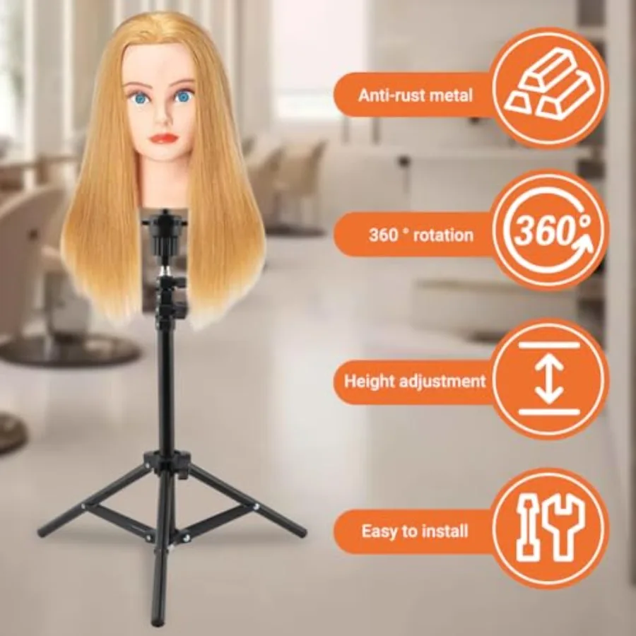 حامل شعر مستعار ثلاثي القوائم قابل للتعديل مع حامل مشبك للتدريب على التجميل وتصفيف الشعر، حقيبة تخزين محمولة متضمنة Su