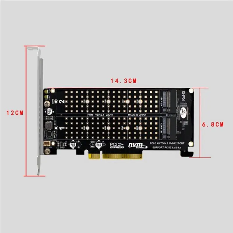 A64I PCI-E X8 Double Disk Card NVME M.2 M KEY SSD Expansion Adapter Extended Dual NVME PCI-E X8 Split Card